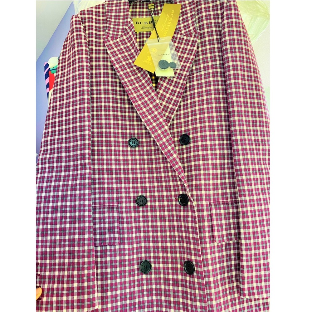 Burberry Checked Cotton-blend Coat In Burgundy NWT - Picture 10 of 15